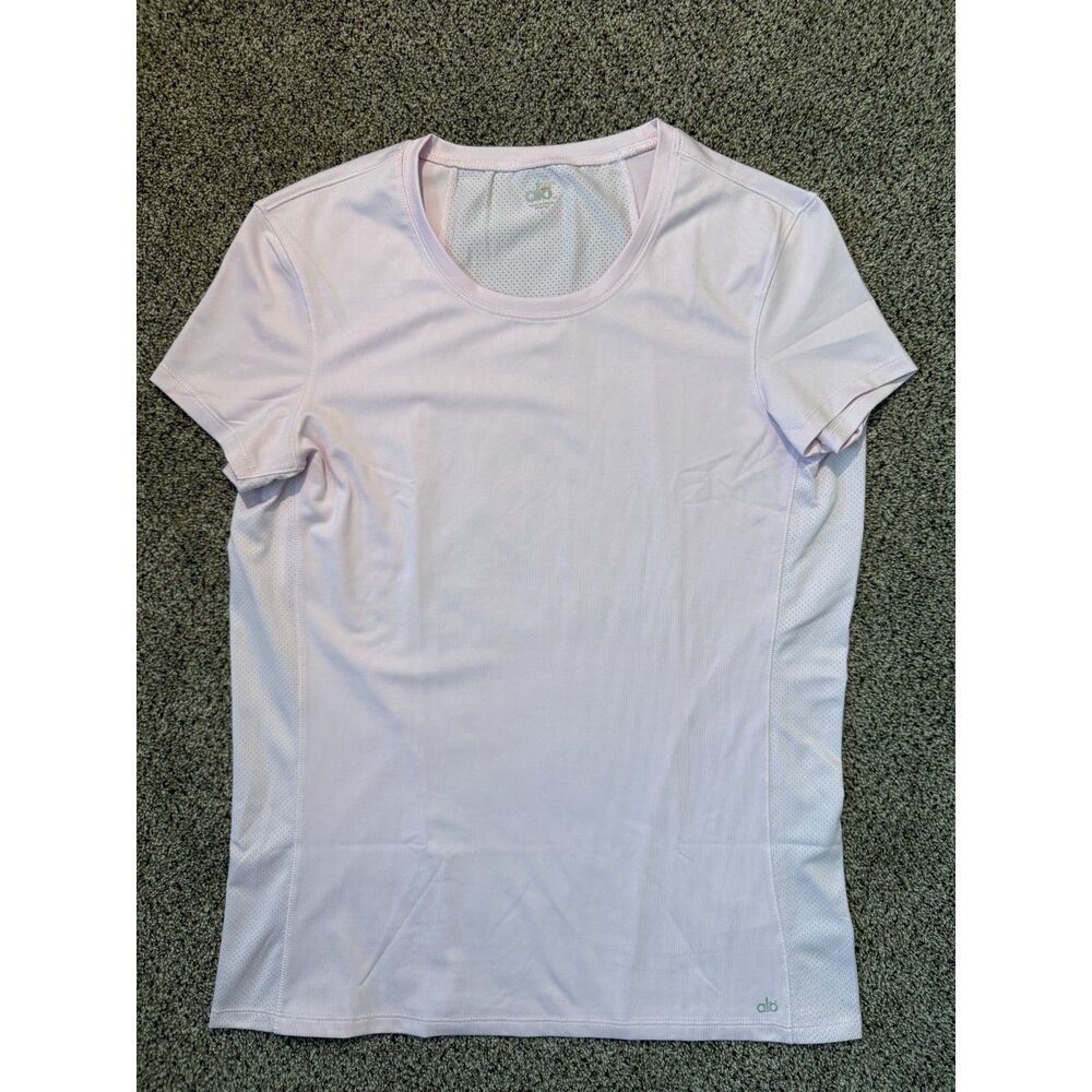 Alo Yoga Women's Cool Fit Short Sleeve Athletic T-Shirt, Light Pink, Size Large
